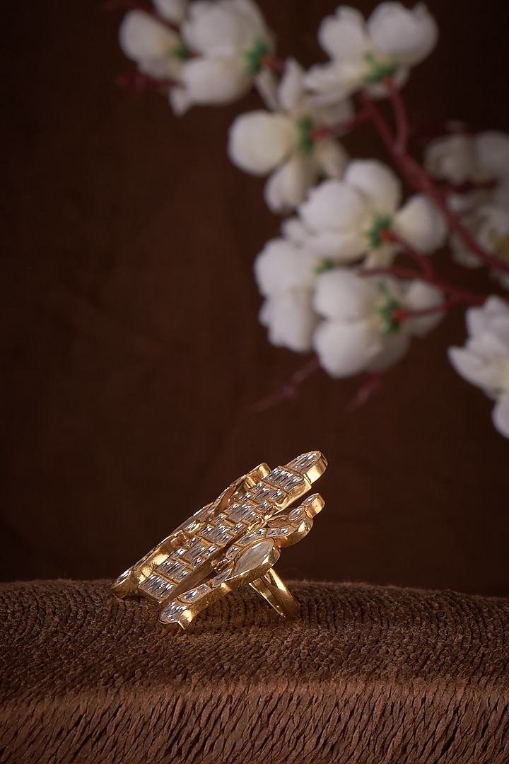 Gold Plated Moissanite Ring In Sterling Silver by Kiara Luxe at Pernia's Pop Up Shop