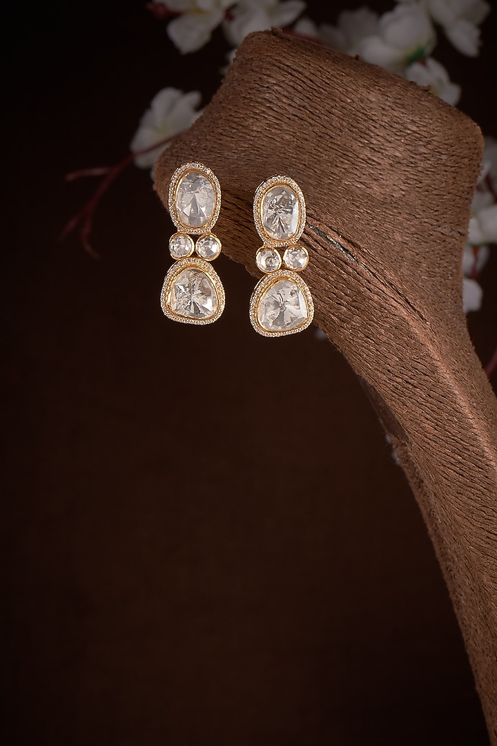 Gold Plated Moissanite Dangler Earrings In Sterling Silver by Kiara Luxe at Pernia's Pop Up Shop