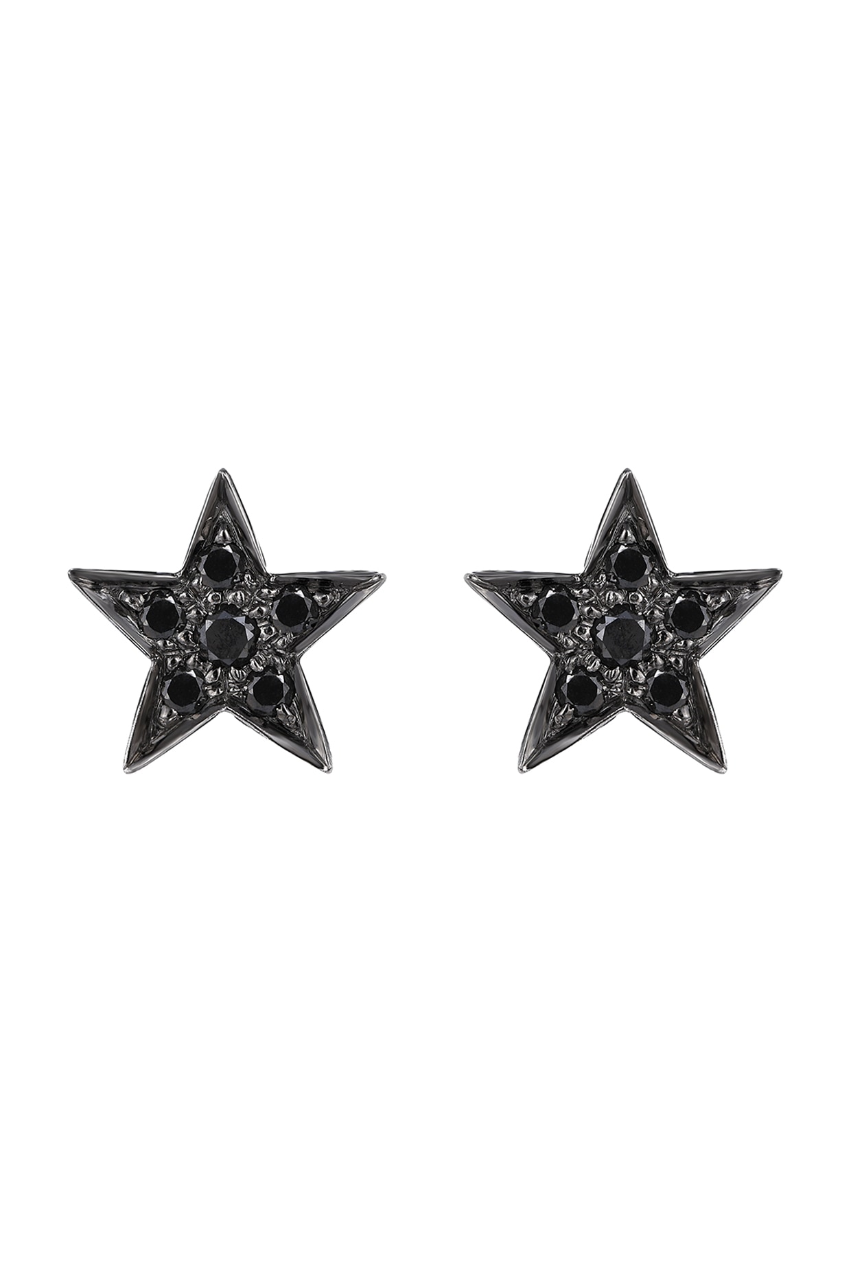 14 Karat Gold Mini Black Diamond Star Pair Stud Earrings