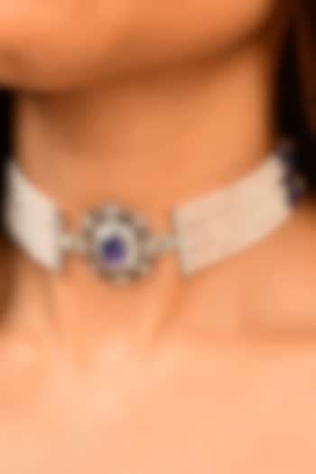 18 Kt White Gold Pearl & Tanzanite Choker Necklace by Kaj Fine Jewellery at Pernia's Pop Up Shop