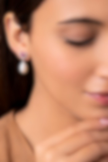 14 Kt White Gold Ruby & Pearl Dangler Earrings by Kaj Fine Jewellery