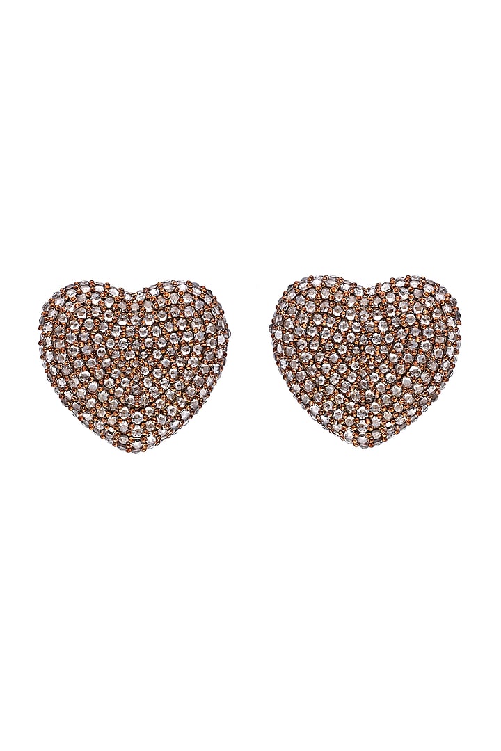 18 Kt Yellow Gold Classic Coffee Rose Cut Diamond Heart Stud Earrings by Kaj Fine Jewellery