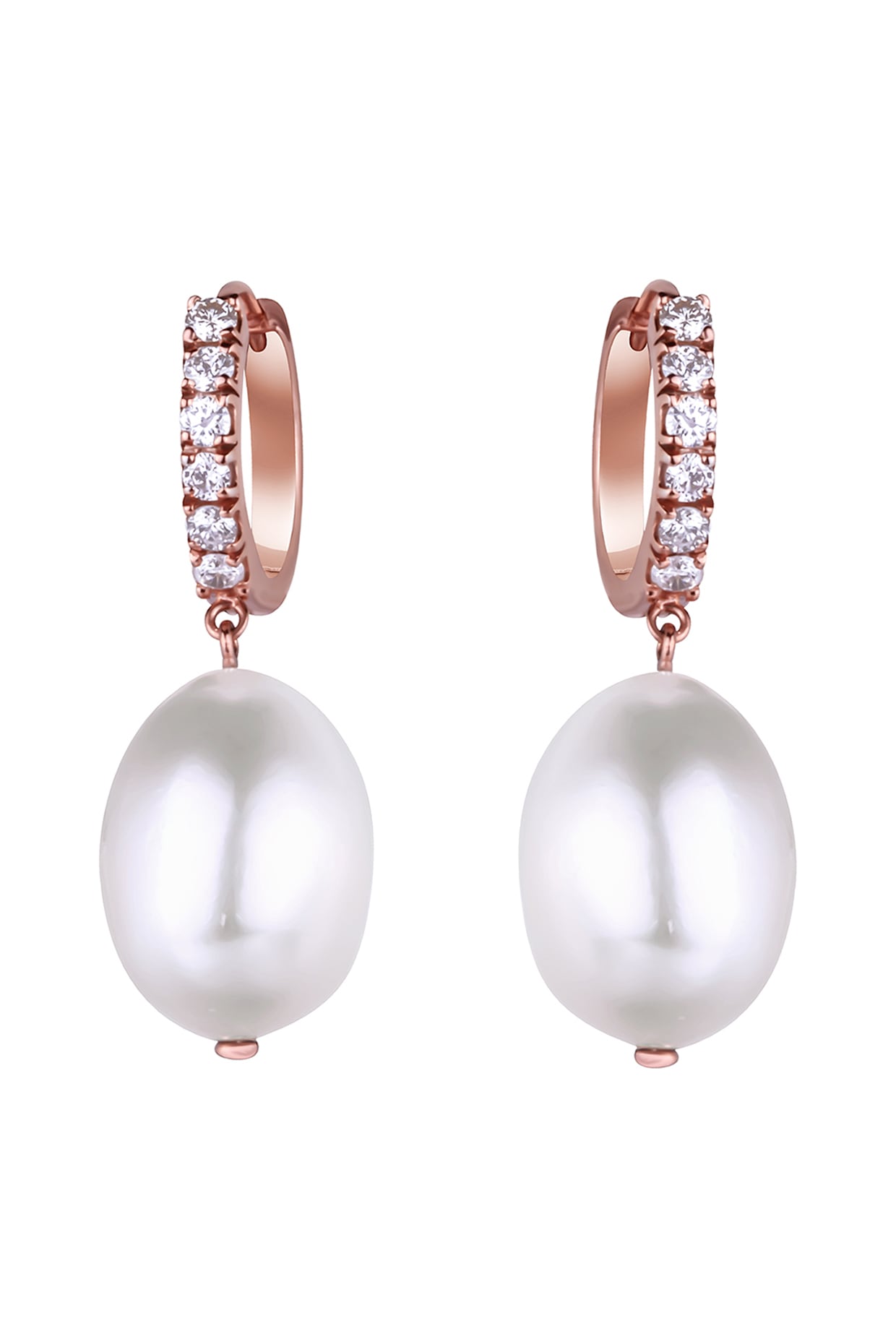 Rose Gold Pink Freshwater Cultured Pearl & Diamond Earrings 14K