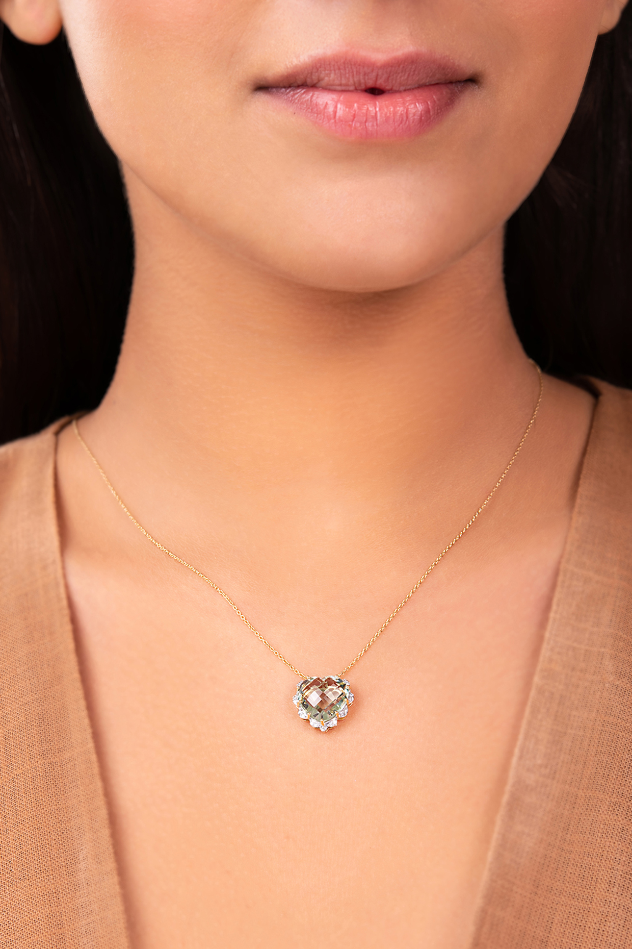 14Kt Gold Green Amethyst Heart Pendant Necklace Set by Kaj Fine Jewellery at Pernia's Pop Up Shop