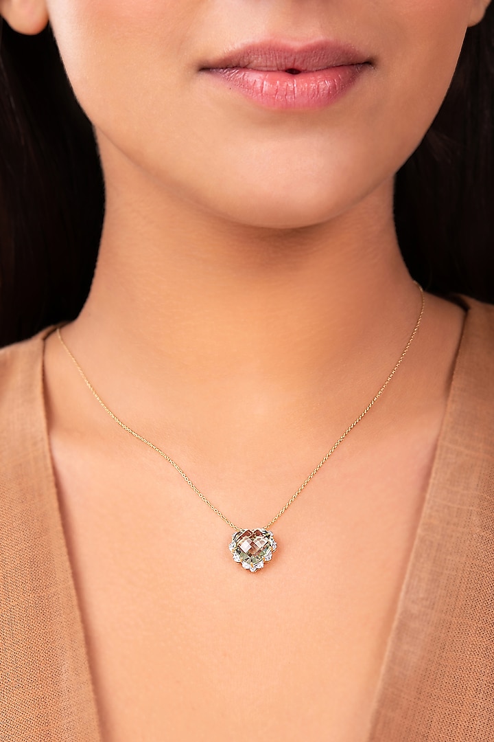 14Kt Gold Green Amethyst Heart Pendant Necklace Set by Kaj Fine Jewellery