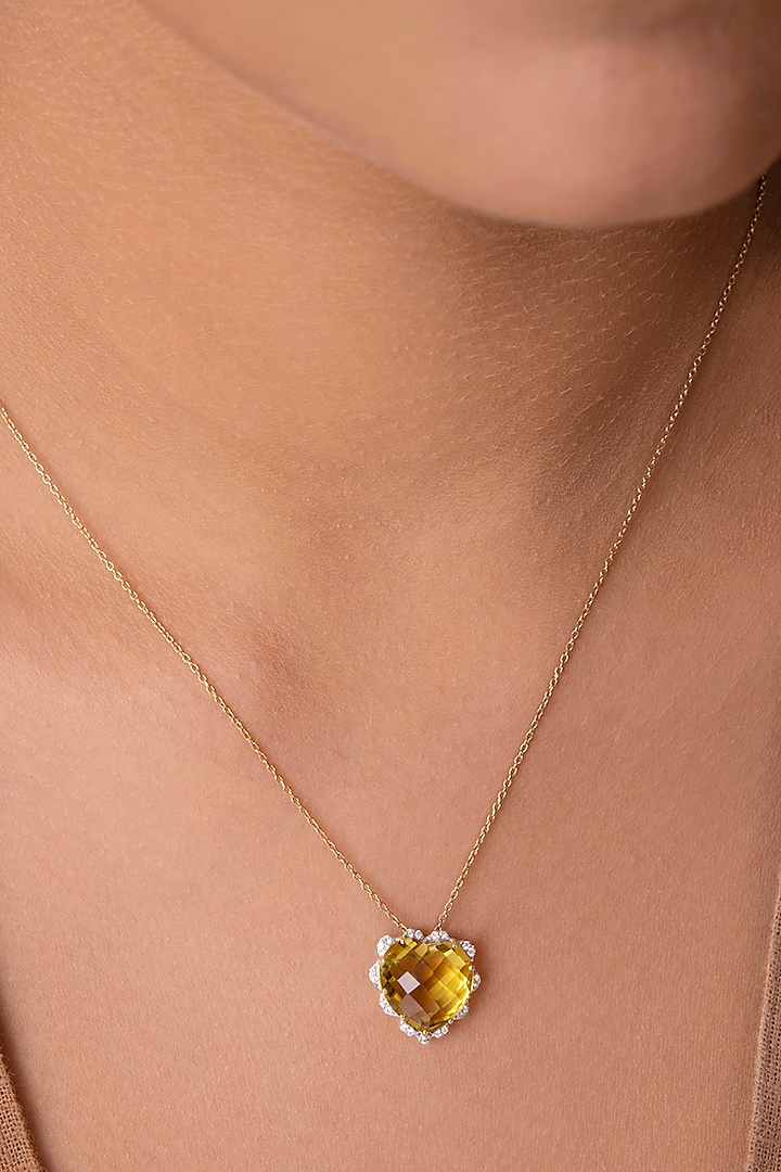 14Kt Gold Lemon Quartz Heart Pendant Necklace Set by Kaj Fine Jewellery