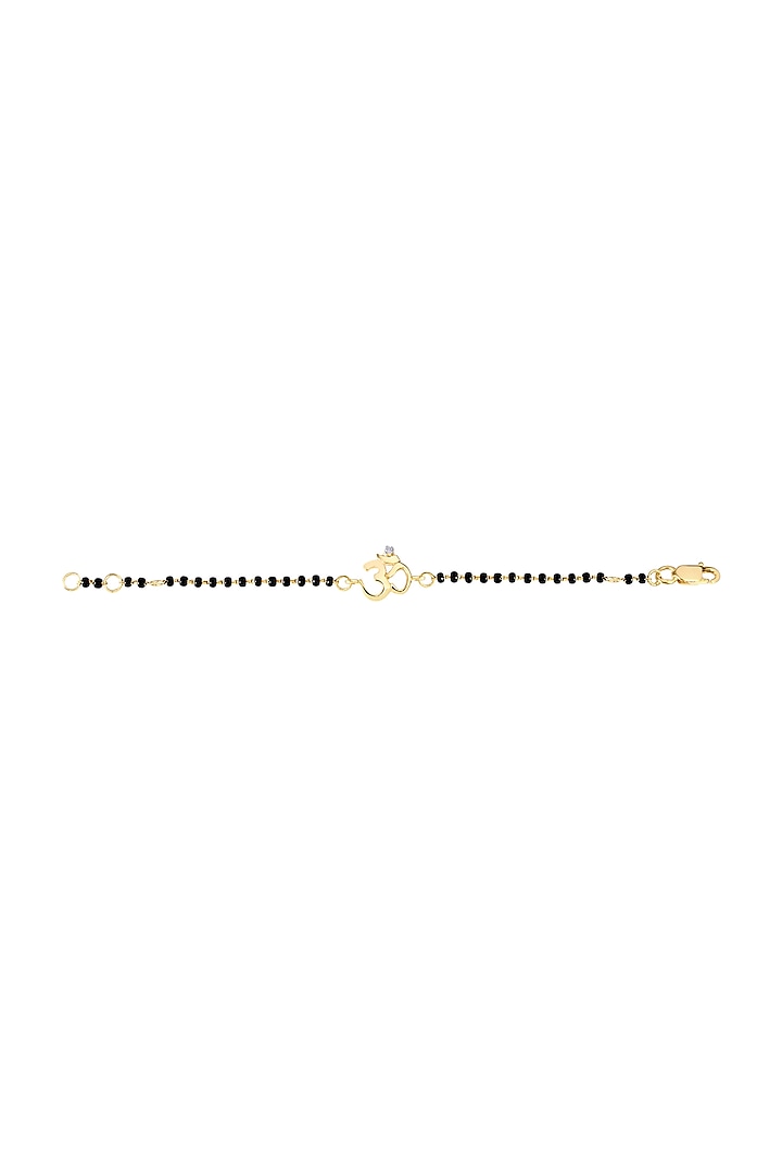 14 Kt Yellow Gold Black Beaded & Diamond Om Bracelet by Kaj Fine Jewellery