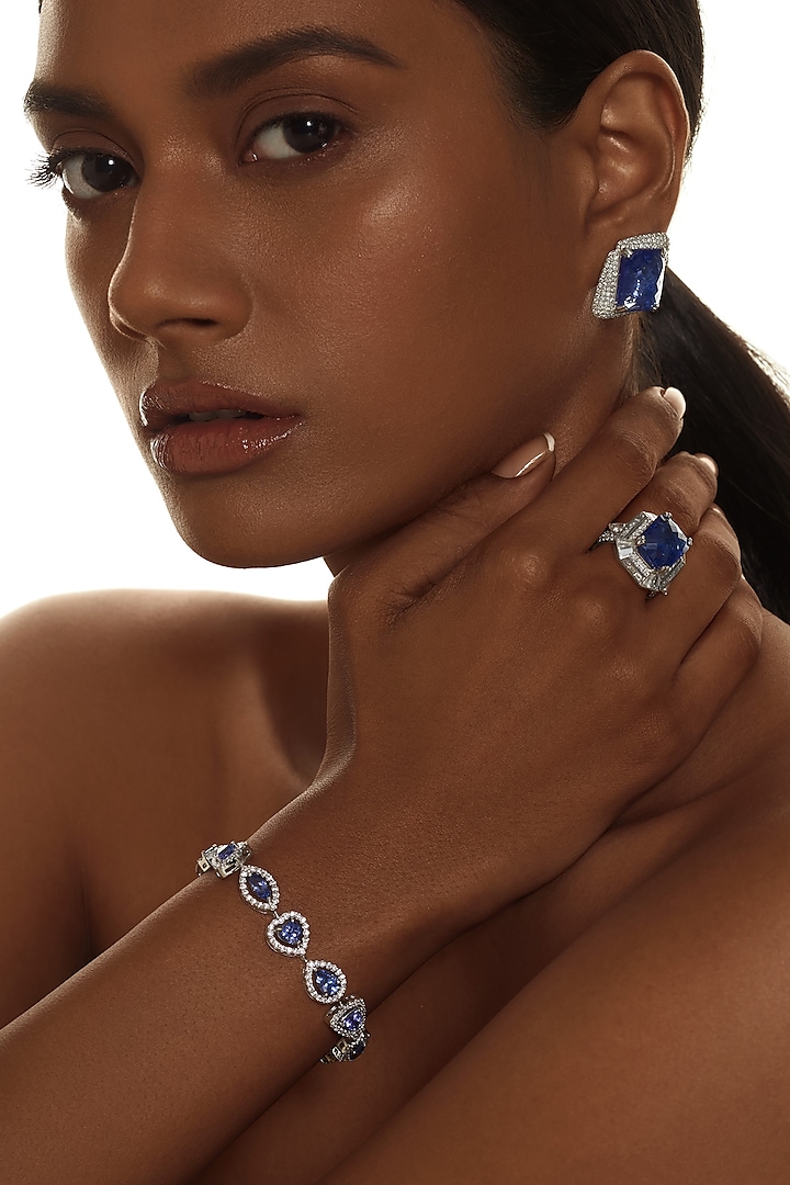 18 Kt White Gold Tanzanite & Diamond Earrings by Kaj Fine Jewellery
