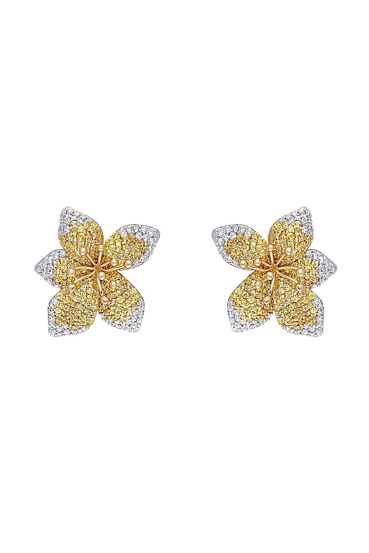 18 Kt Yellow Gold Sapphire & Full Cut Diamond Floral Stud Earrings by Kaj Fine Jewellery