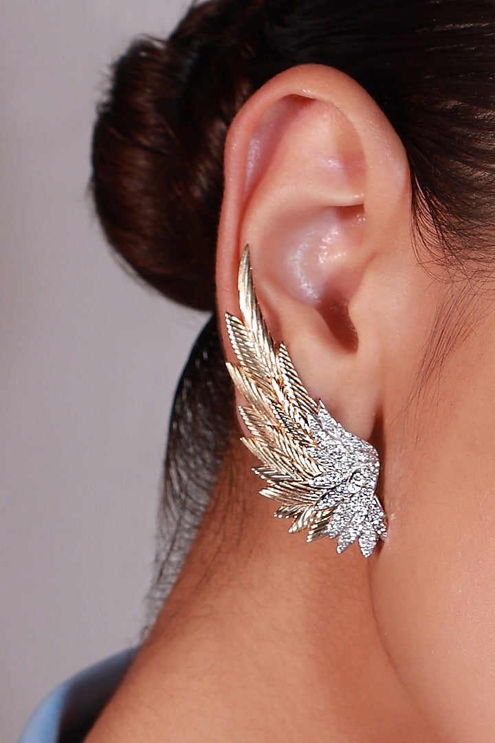 18 Kt Yellow Gold Full Cut Diamond Angel Wing Dangler Earrings by Kaj Fine Jewellery