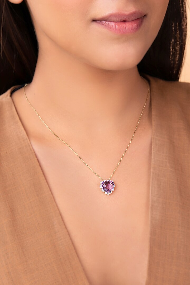 14 Kt Yellow Gold Heart Pendant Necklace With Purple Amethyst by Kaj Fine Jewellery