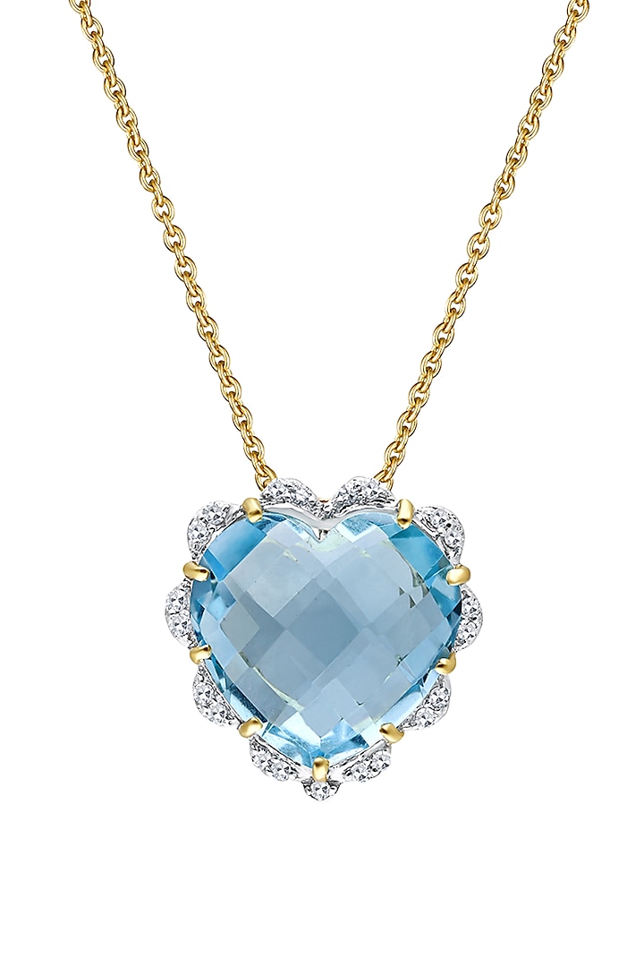 14 Kt Yellow Gold Heart Pendant Necklace With Blue Topaz by Kaj Fine Jewellery