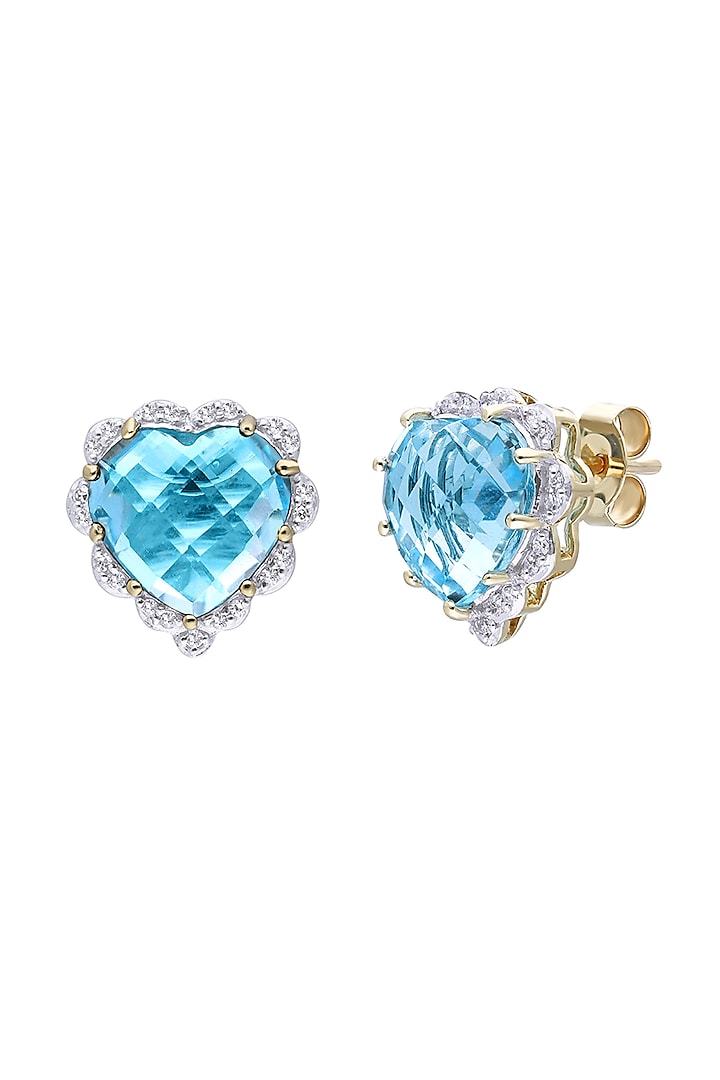 14 Kt Yellow Gold Heart Earrings With Blue Topaz by Kaj Fine Jewellery