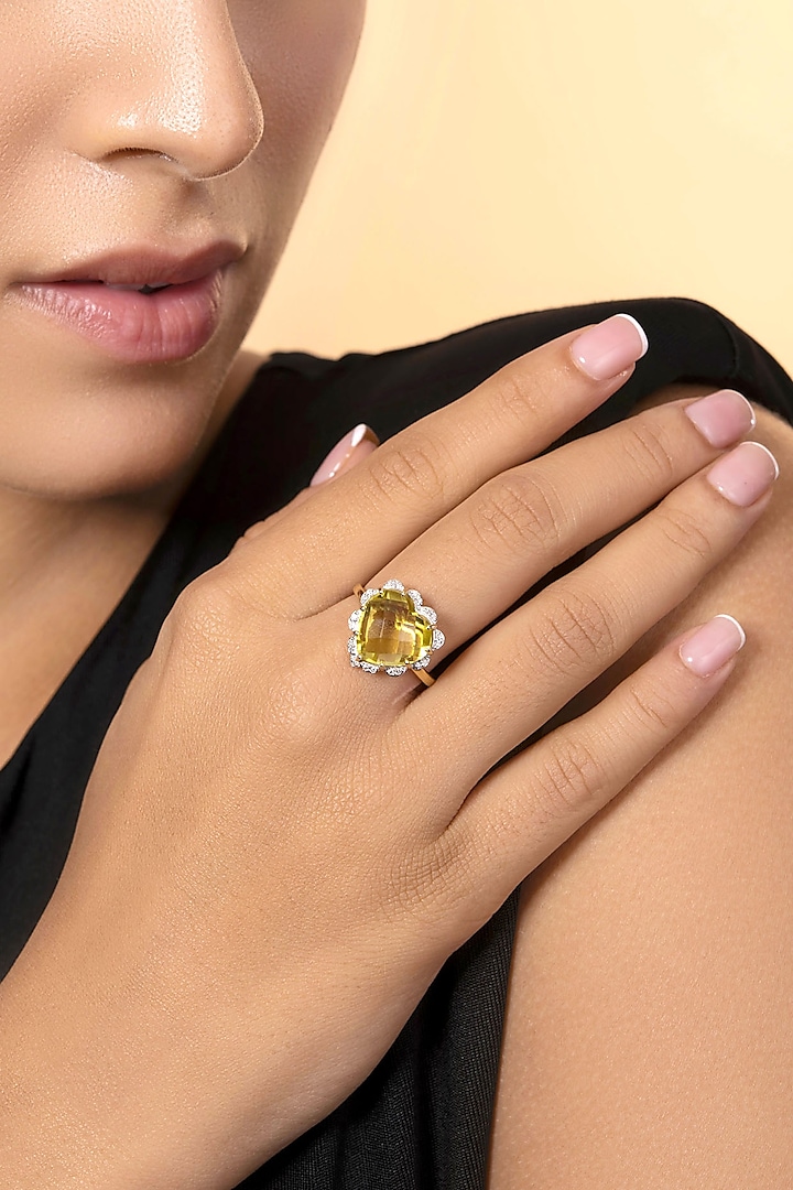 14 Kt Yellow Gold Heart Ring With Lemon Quartz by Kaj Fine Jewellery