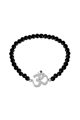 14 Kt White Gold Om Black Bead Bracelet by KAJ Fine Jewellery Men