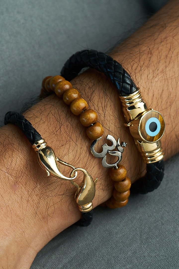 14Kt Yellow Gold Leather Bracelet by KAJ Fine Jewellery Men at Pernia's Pop Up Shop