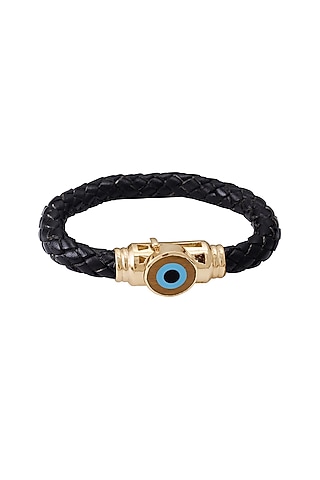 14Kt Yellow Gold Tiger Eye Leather Bracelet by KAJ Fine Jewellery Men