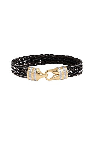 14Kt Yellow Gold Leather Bracelet by KAJ Fine Jewellery Men