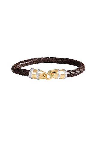 14Kt Yellow Gold Brown Leather Diamond Bracelet by KAJ Fine Jewellery Men