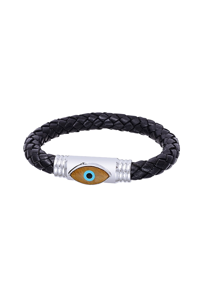 14Kt White Gold Tiger Eye Leather Bracelet by KAJ Fine Jewellery Men