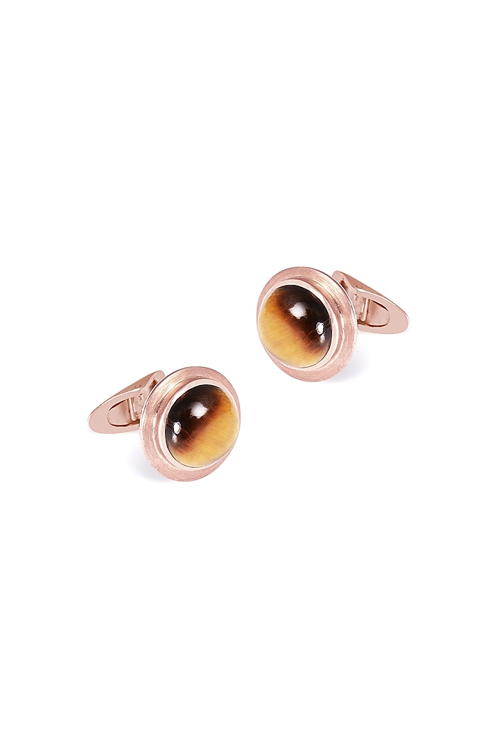 14Kt Rose Gold Tiger Eye Cufflinks by KAJ Fine Jewellery Men