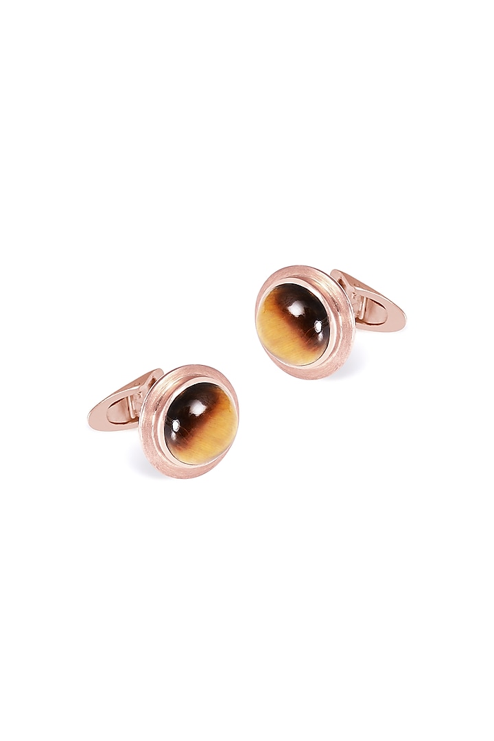 14Kt Rose Gold Tiger Eye Cufflinks by KAJ Fine Jewellery Men at Pernia's Pop Up Shop