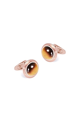 14Kt Rose Gold Tiger Eye Cufflinks by KAJ Fine Jewellery Men