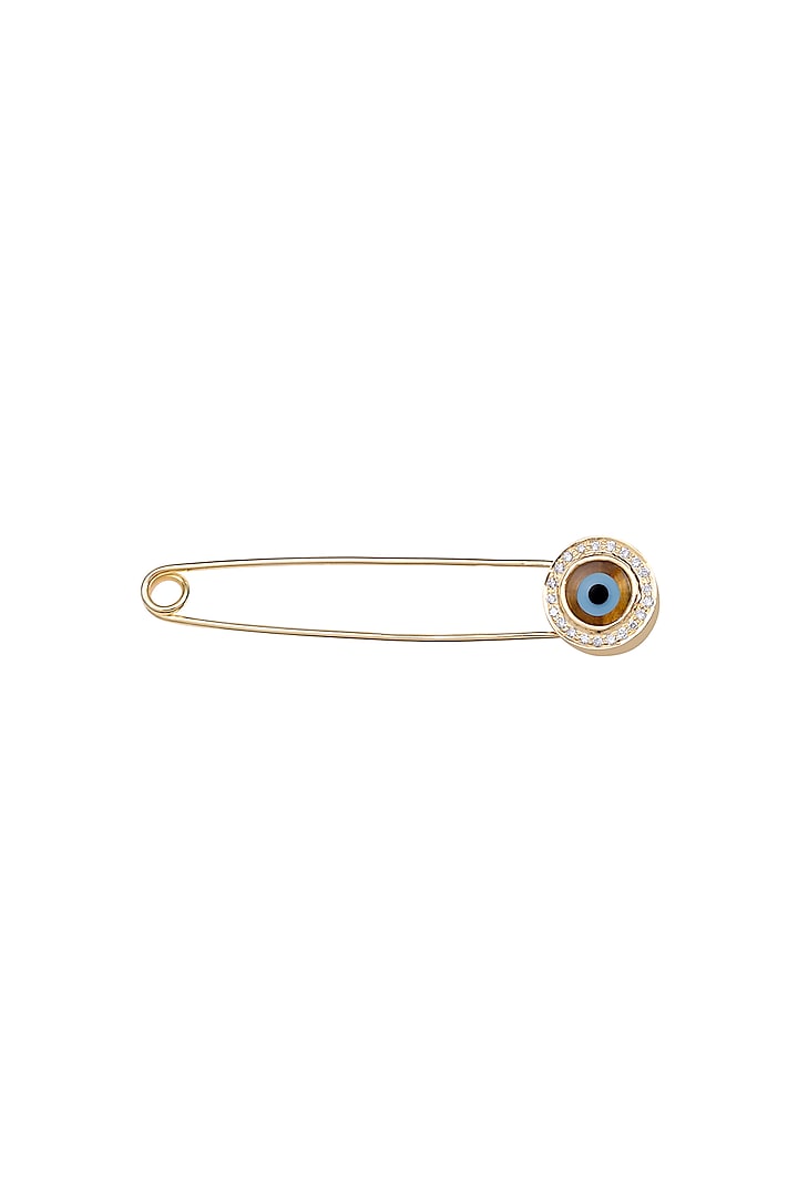 14Kt Yellow Gold & Diamond Tiger Eye Tie-Pin by KAJ Fine Jewellery Men