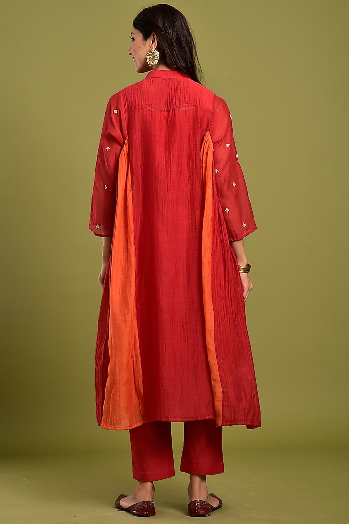 Reddish Orange Chanderi Kurta by Kaarah By Kaavya at Pernia's Pop Up Shop