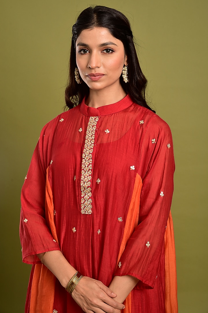 Reddish Orange Chanderi Kurta by Kaarah By Kaavya at Pernia's Pop Up Shop