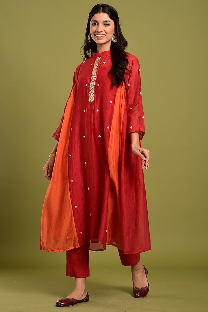 Reddish Orange Chanderi Kurta by Kaarah By Kaavya at Pernia's Pop Up Shop
