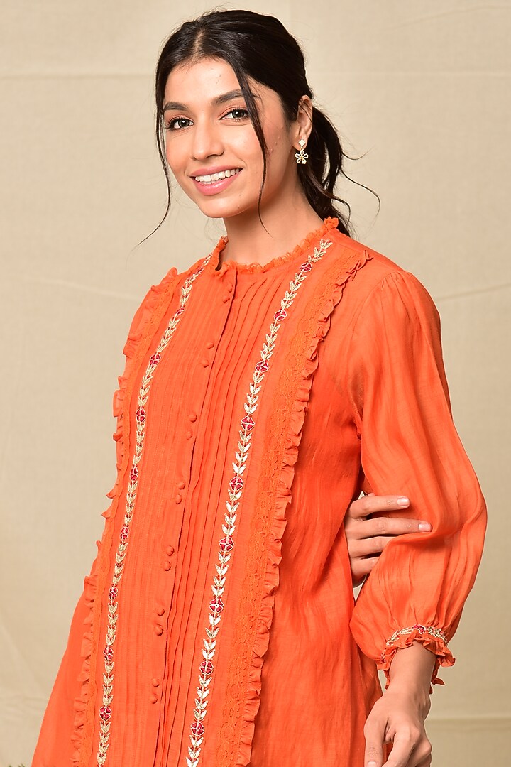 Orange Chanderi Top by Kaarah By Kaavya at Pernia's Pop Up Shop