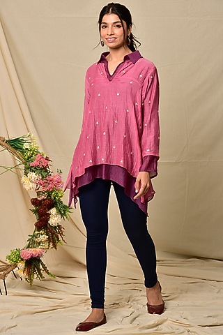 Wine Purple Chanderi Layered Top by Kaarah By Kaavya