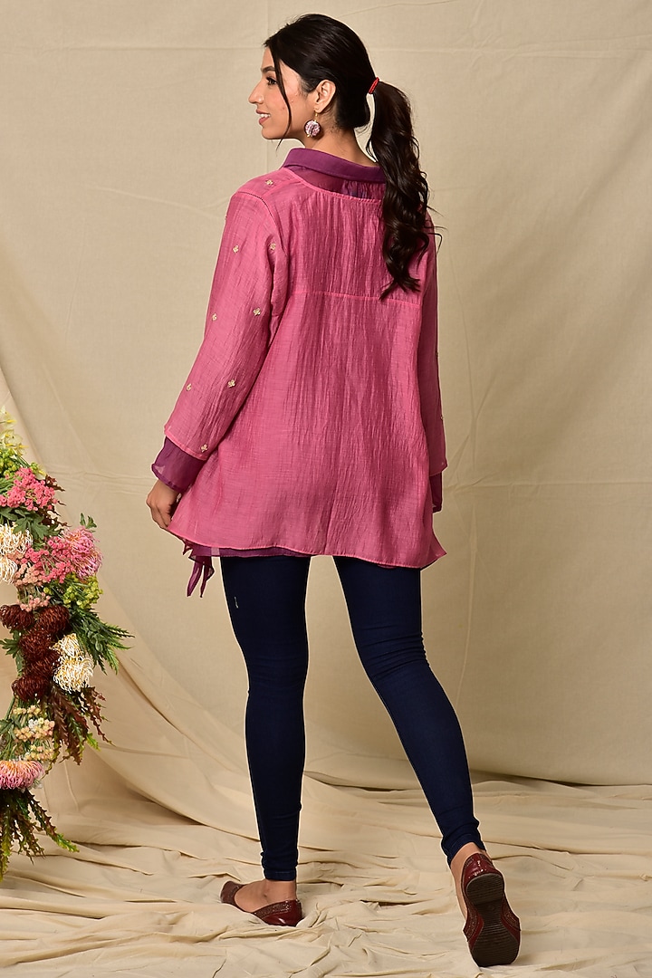 Wine Purple Chanderi Layered Top by Kaarah By Kaavya at Pernia's Pop Up Shop