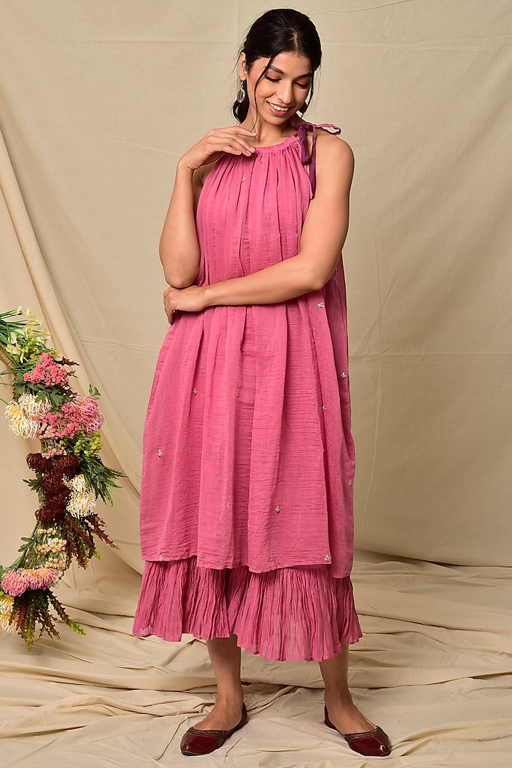 Pink Embroidered Dress by Kaarah By Kaavya
