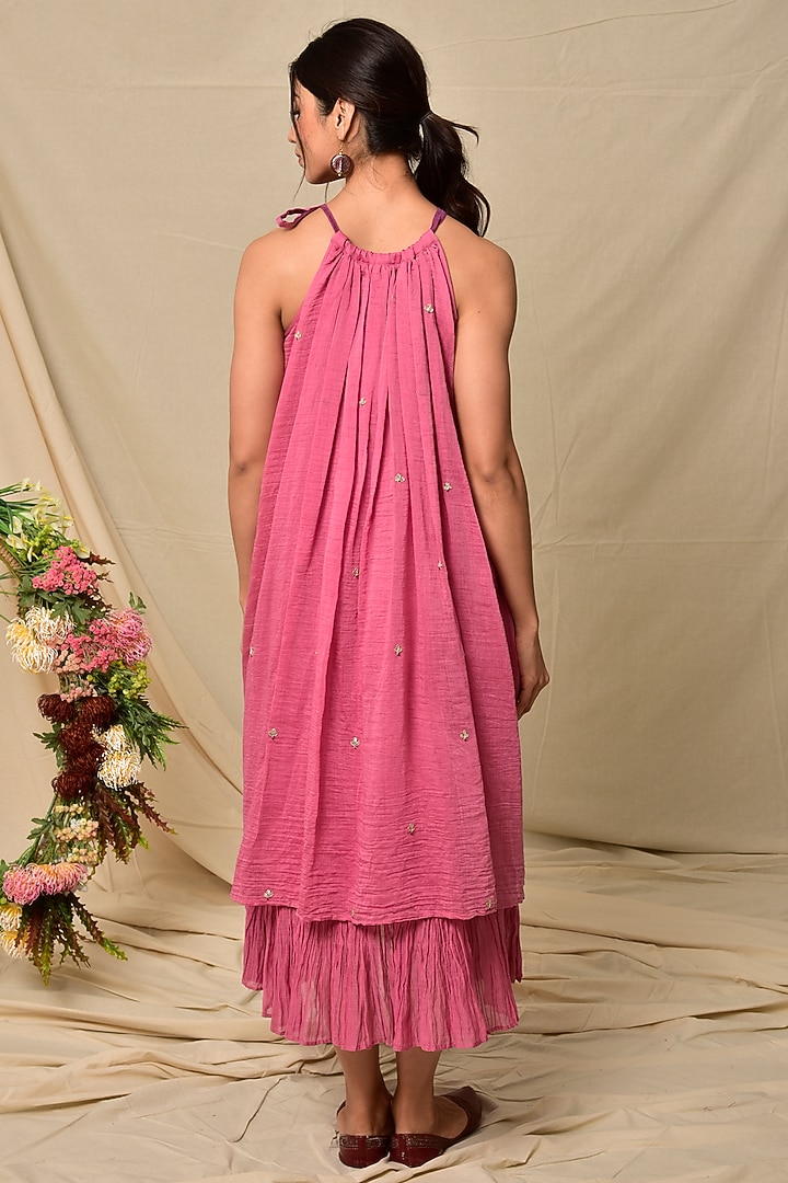 Pink Embroidered Dress by Kaarah By Kaavya at Pernia's Pop Up Shop