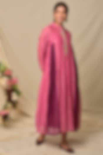 Pink & Purple Chanderi Dress by Kaarah By Kaavya