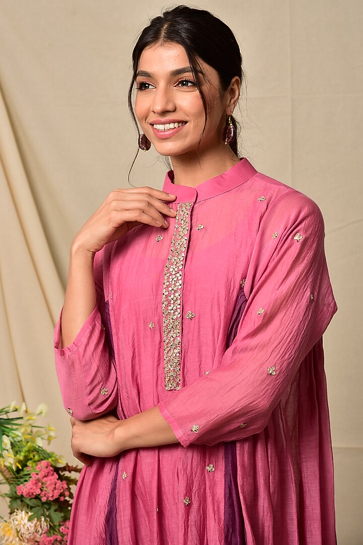 Pink & Purple Chanderi Dress by Kaarah By Kaavya at Pernia's Pop Up Shop