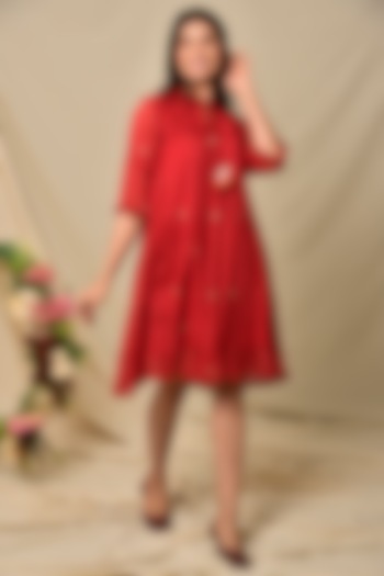 Red Chanderi Short Dress by Kaarah By Kaavya
