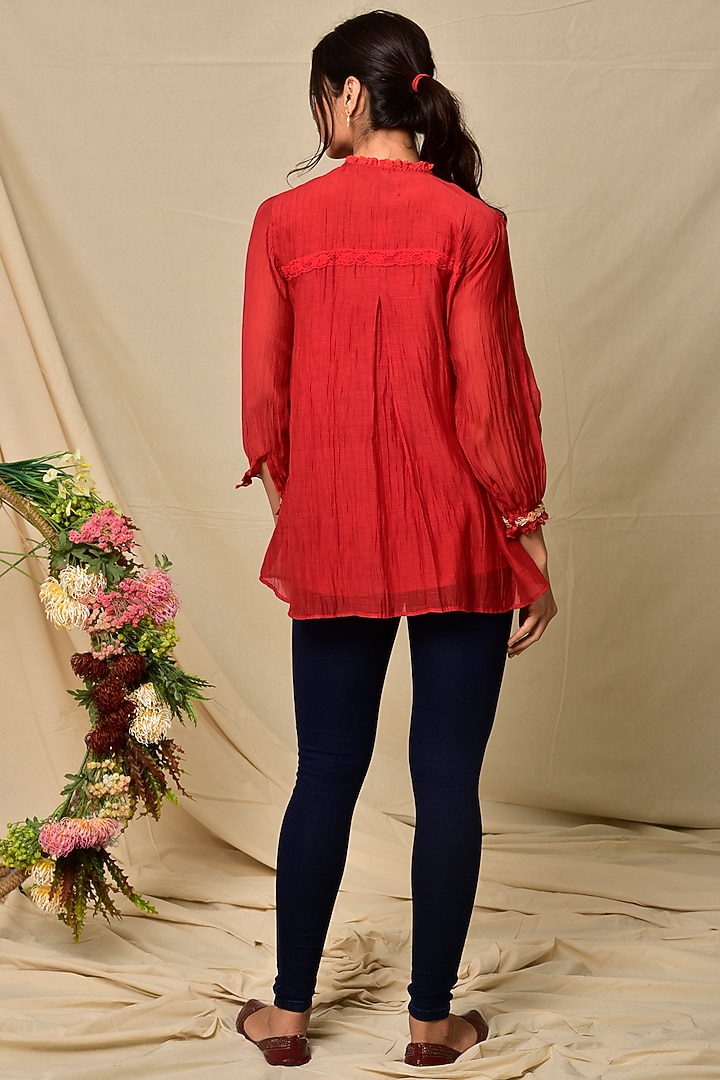 Red Chanderi Top by Kaarah By Kaavya at Pernia's Pop Up Shop