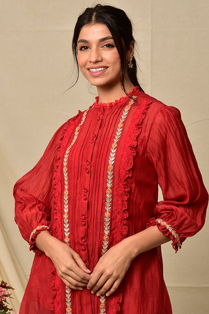 Red Chanderi Top by Kaarah By Kaavya at Pernia's Pop Up Shop