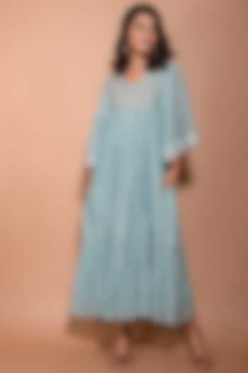 Chalk Blue Chanderi Dress by Kaarah By Kaavya