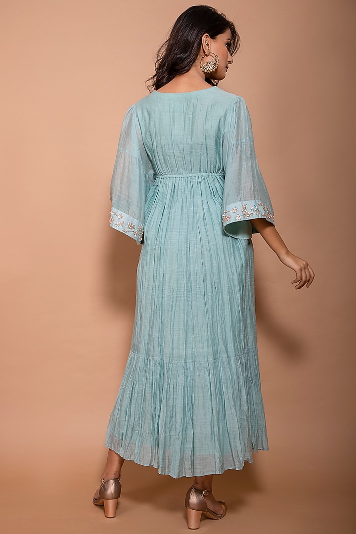 Chalk Blue Chanderi Summer Dress by Kaarah By Kaavya at Pernia's Pop Up Shop