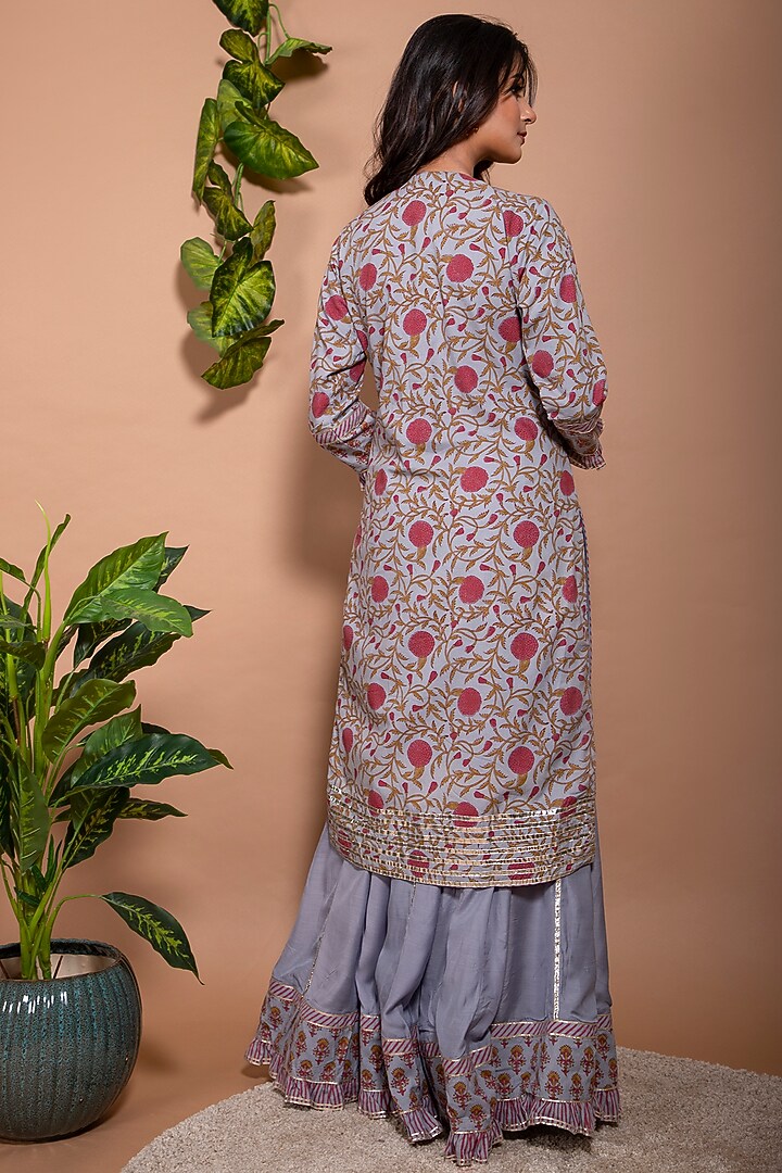Grey Frilled Sharara Set by Kaarah By Kaavya at Pernia's Pop Up Shop