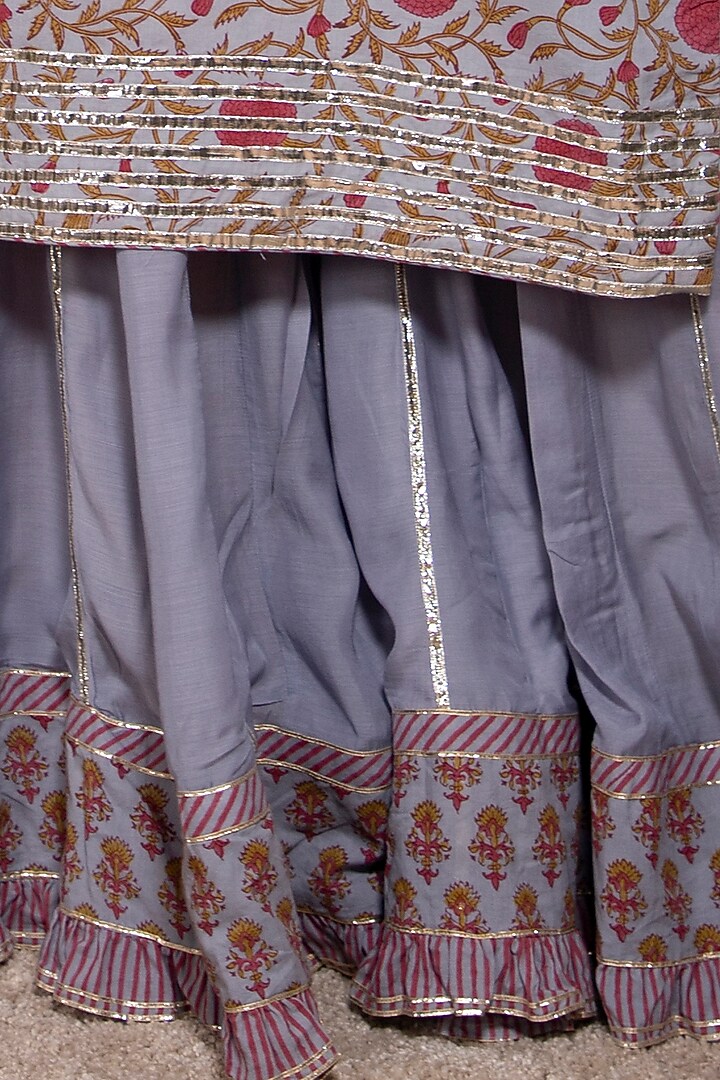Grey Frilled Sharara Set by Kaarah By Kaavya at Pernia's Pop Up Shop
