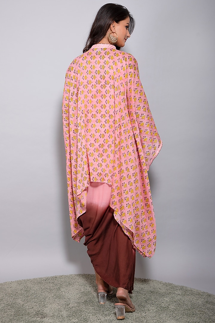 Peach Chanderi & Muslin Silk Jacket Summer Dress by Kaarah By Kaavya at Pernia's Pop Up Shop