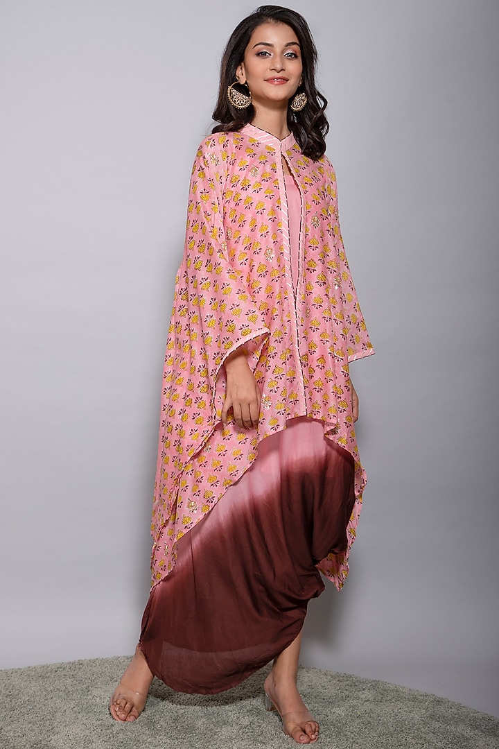 Peach Chanderi & Muslin Silk Jacket Summer Dress by Kaarah By Kaavya at Pernia's Pop Up Shop
