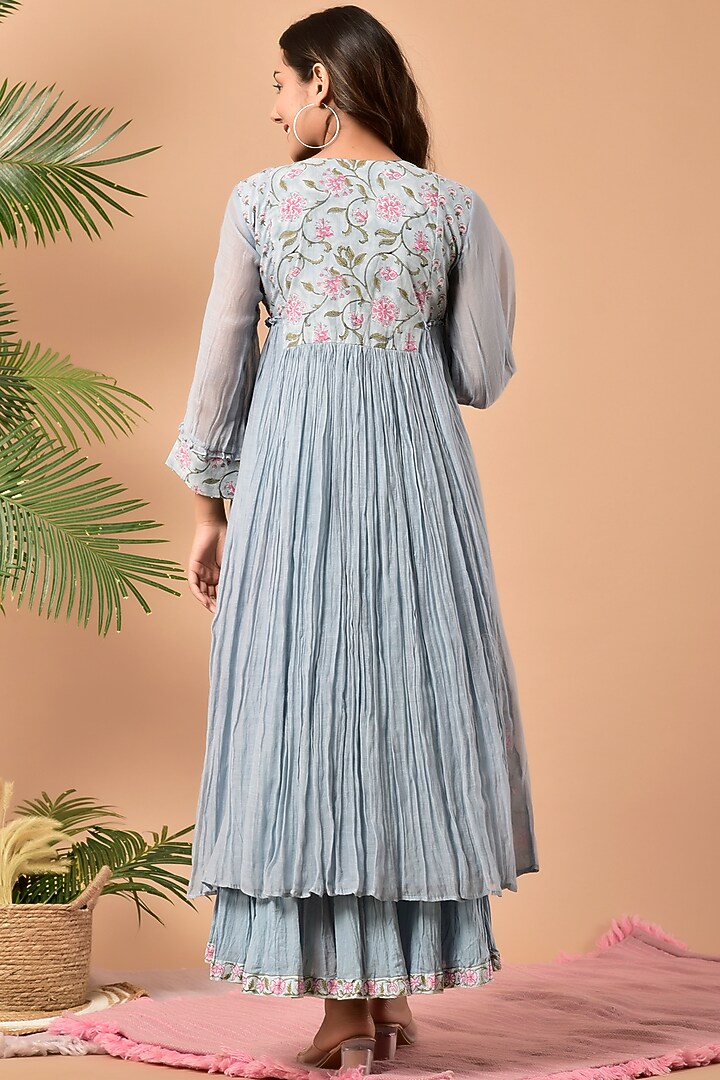 Blue Chanderi Sharara Set by Kaarah By Kaavya at Pernia's Pop Up Shop