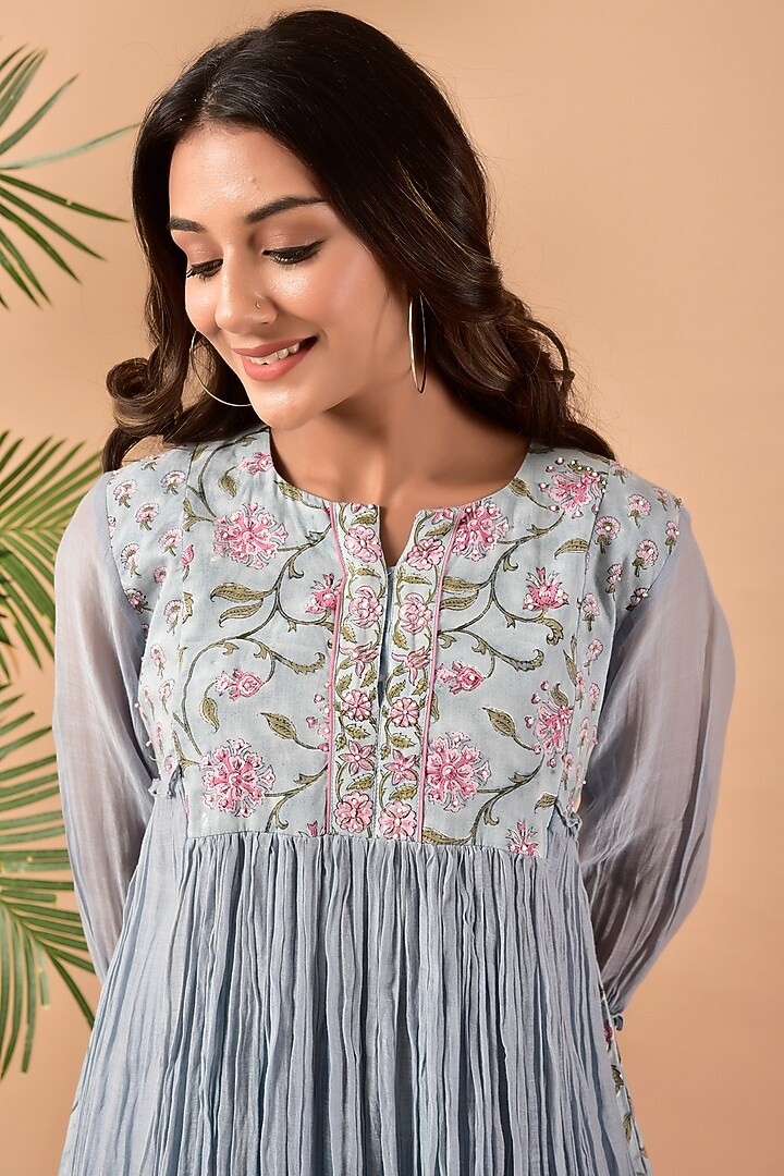 Blue Chanderi Sharara Set by Kaarah By Kaavya at Pernia's Pop Up Shop
