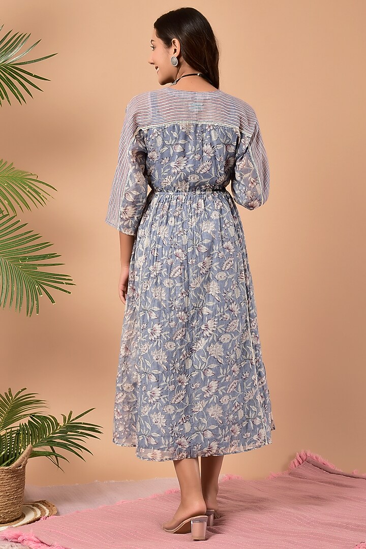 Wine Blue Block Printed Summer Dress by Kaarah By Kaavya at Pernia's Pop Up Shop